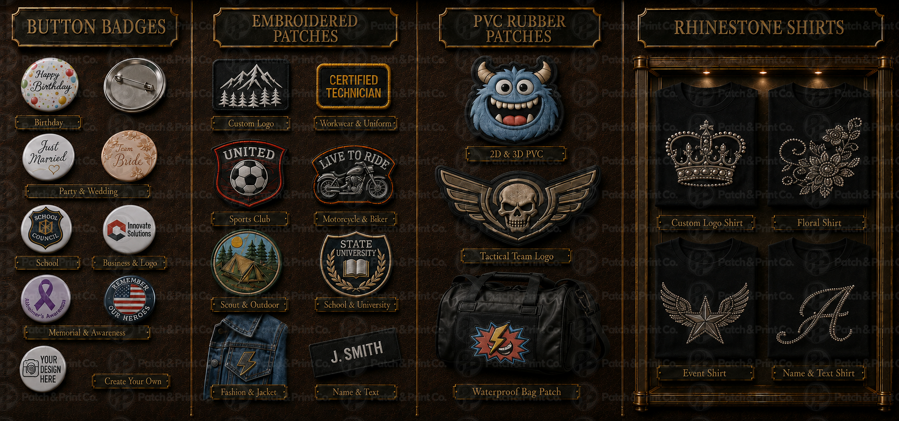 Patch & Print Co. custom badges, patches and rhinestone products